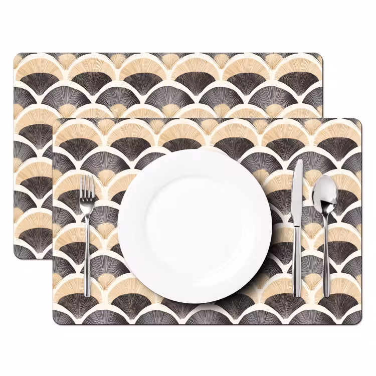 Placemat - 6 stuks - Waaier - Patroon - Zwart - Beige — 2