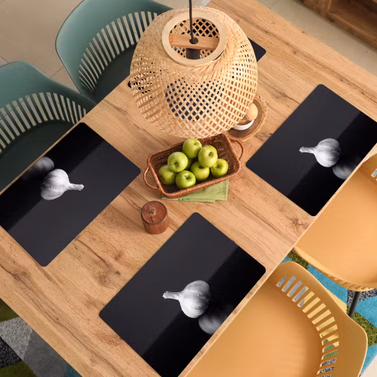 Placemat - 6 stuks - Knoflook - Zwart - Wit — 6