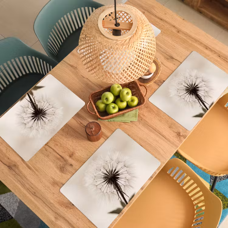 Placemat - 6 stuks - Paardenbloem - Minimalistisch - Wit — 6
