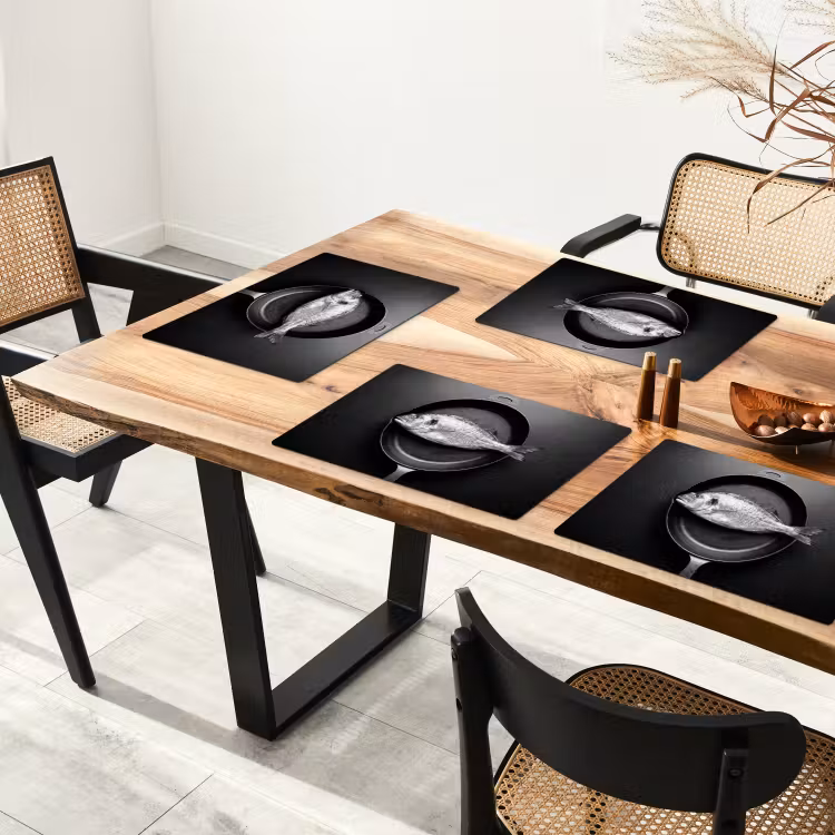 Placemat - 6 stuks - Pan - Vis - Zwart - Wit — 5