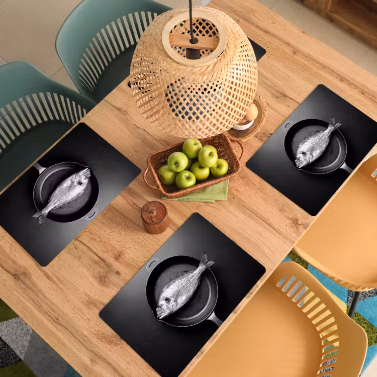 Placemat - 6 stuks - Pan - Vis - Zwart - Wit — 6
