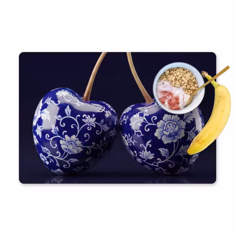 Placemat - 6 stuks - Porselein- Kersen - Delfts - Blauw — 1