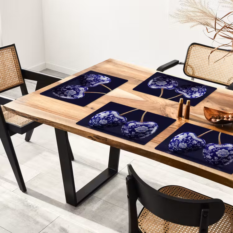 Placemat - 6 stuks - Porselein- Kersen - Delfts - Blauw — 5