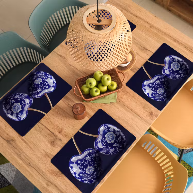 Placemat - 6 stuks - Porselein- Kersen - Delfts - Blauw — 6