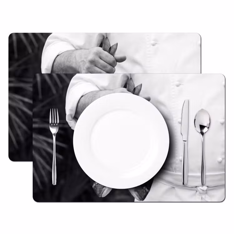 Placemat - 6 stuks - Vissen - Chef - Zwart - Wit — 2
