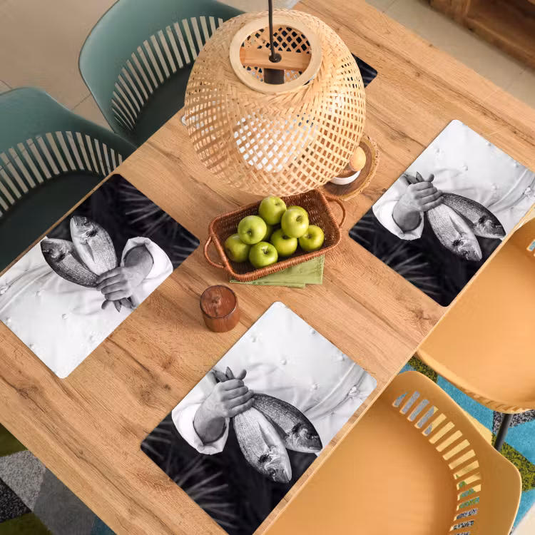 Placemat - 6 stuks - Vissen - Chef - Zwart - Wit — 6