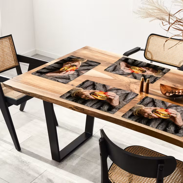 Placemat - 6 stuks - Vrouw - Hamburger - Bontjas — 5
