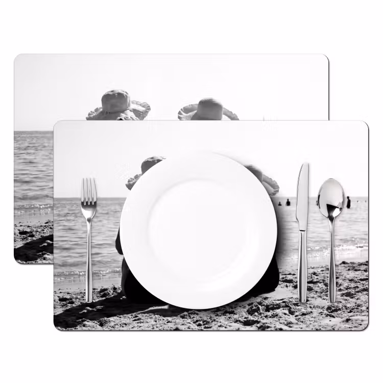 Placemat - 6 stuks - Vrouwen - Zonnehoed - Strand - Zwart - Wit — 2