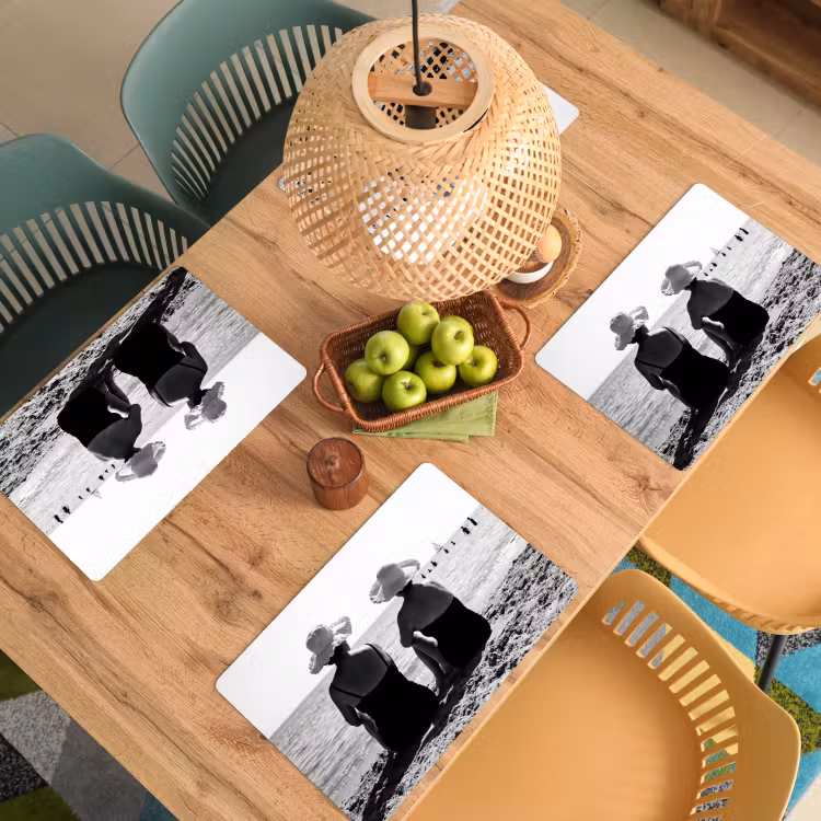 Placemat - 6 stuks - Vrouwen - Zonnehoed - Strand - Zwart - Wit — 6