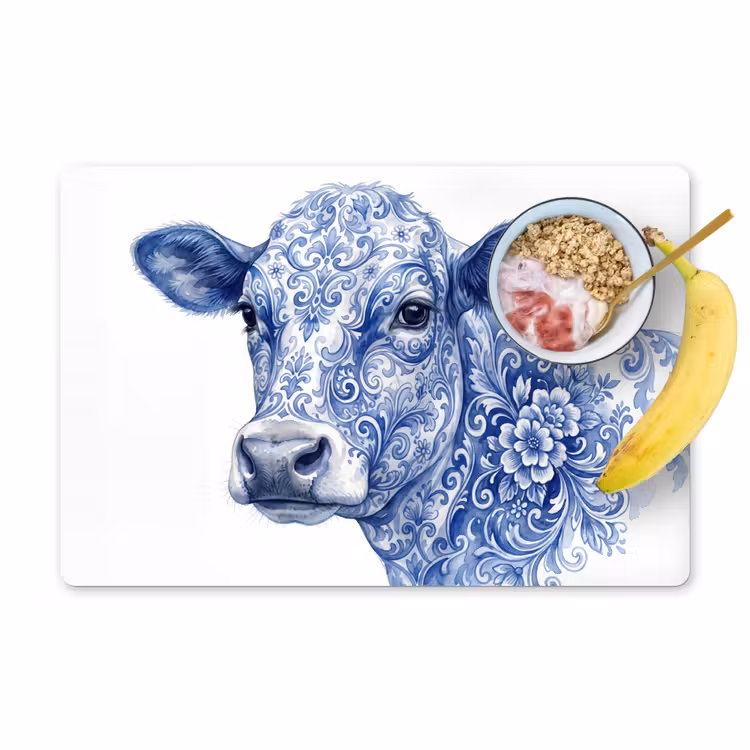Placemat - 6 stuks - Illustratie - Koe - Blauw — 1