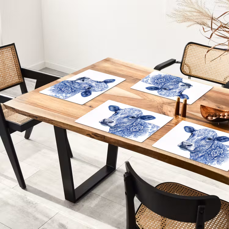 Placemat - 6 stuks - Illustratie - Koe - Blauw — 5