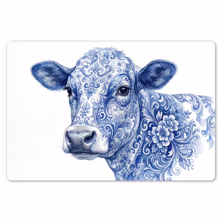 Placemat - 6 stuks - Illustratie - Koe - Blauw — 7