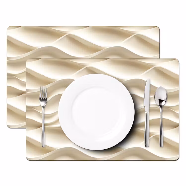 Placemat - 6 stuks - Lijnen - Golvend - Crème — 2