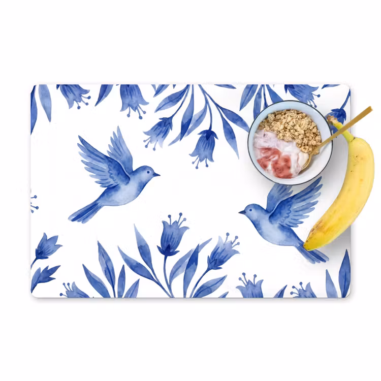 Placemat - 6 stuks - Modern - Vogels - Delfts - Blauw — 1