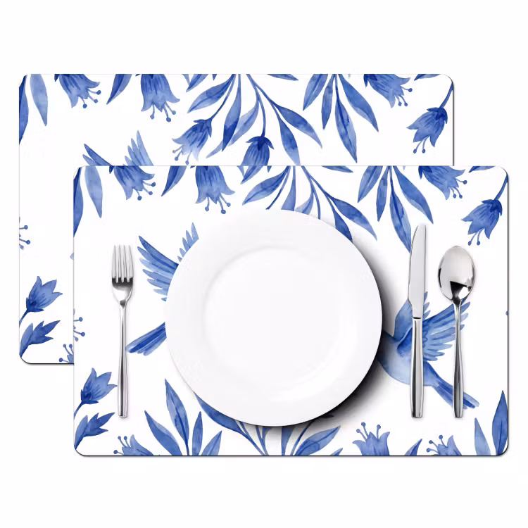 Placemat - 6 stuks - Modern - Vogels - Delfts - Blauw — 2