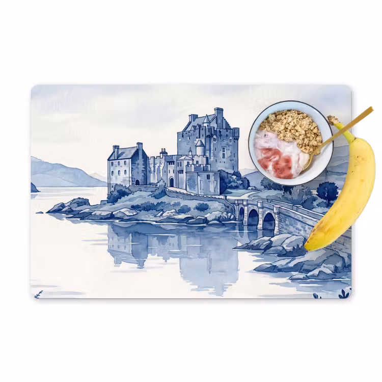 Placemat - 6 stuks - Schots - Kasteel - Blauw - Aquarel — 1