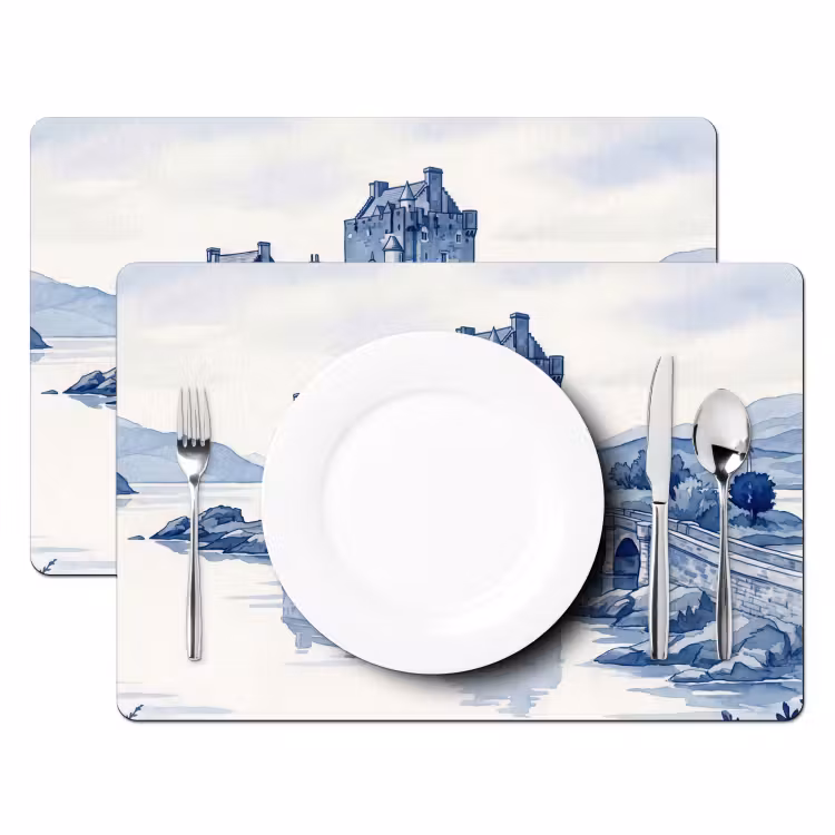 Placemat - 6 stuks - Schots - Kasteel - Blauw - Aquarel — 2
