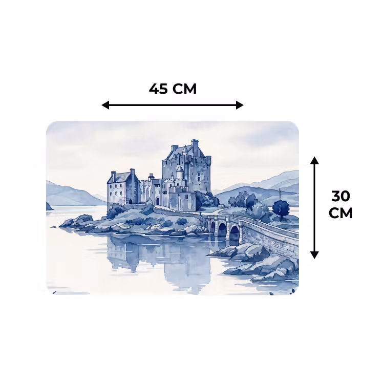 Placemat - 6 stuks - Schots - Kasteel - Blauw - Aquarel — 3