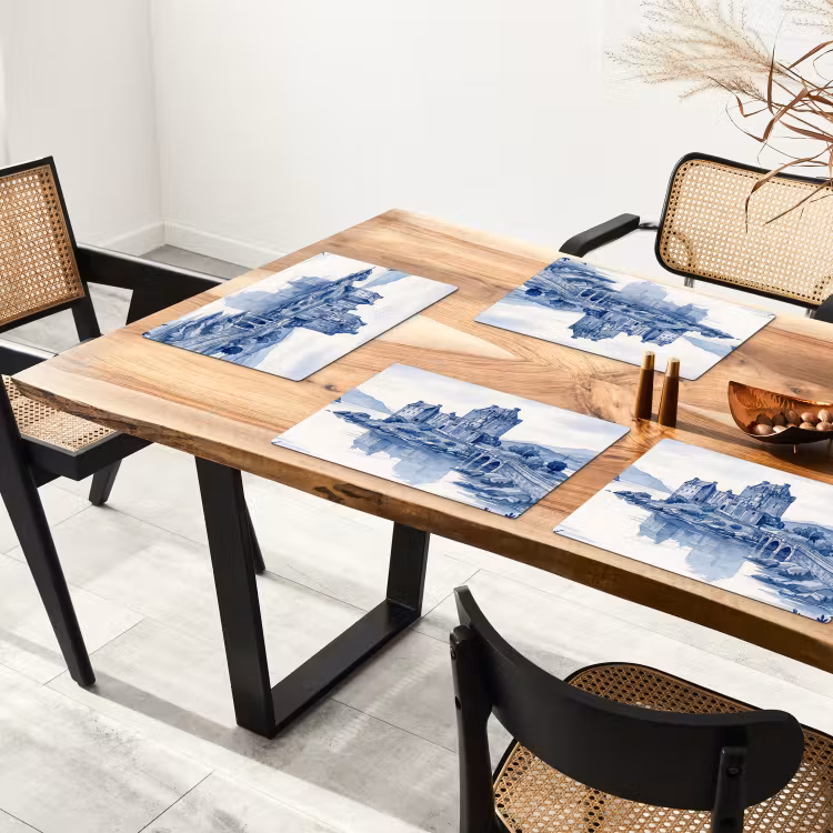 Placemat - 6 stuks - Schots - Kasteel - Blauw - Aquarel — 5