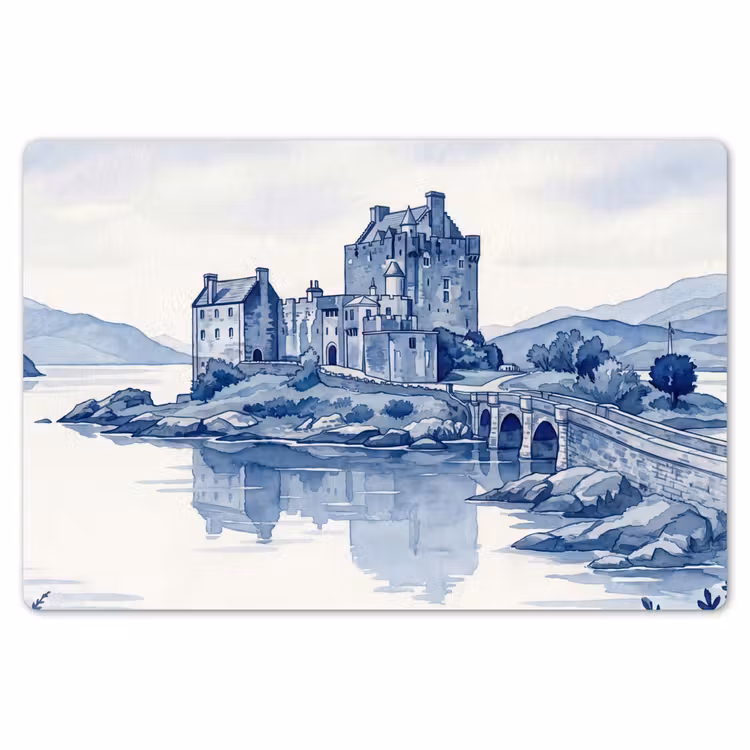 Placemat - 6 stuks - Schots - Kasteel - Blauw - Aquarel — 7