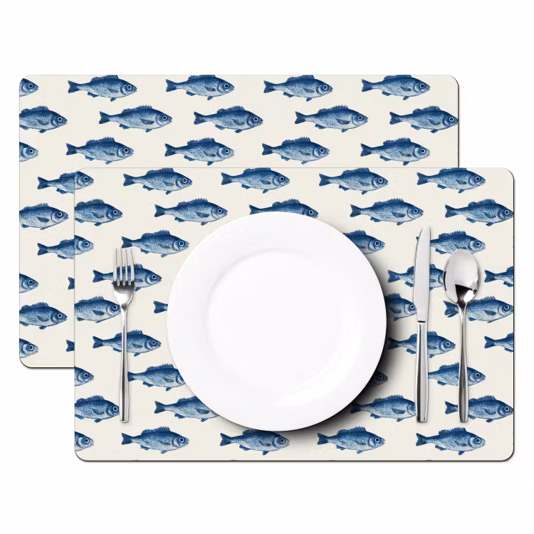 Placemat - 6 stuks - Vis - Patroon - Blauw — 2