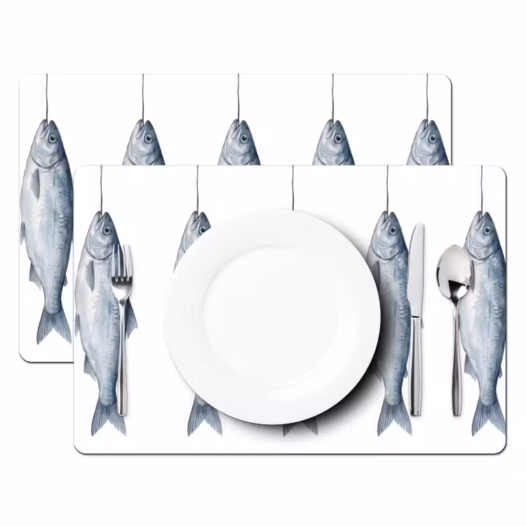 Placemat - 6 stuks - Vissen - Illustratie - Delfts - Blauw — 2