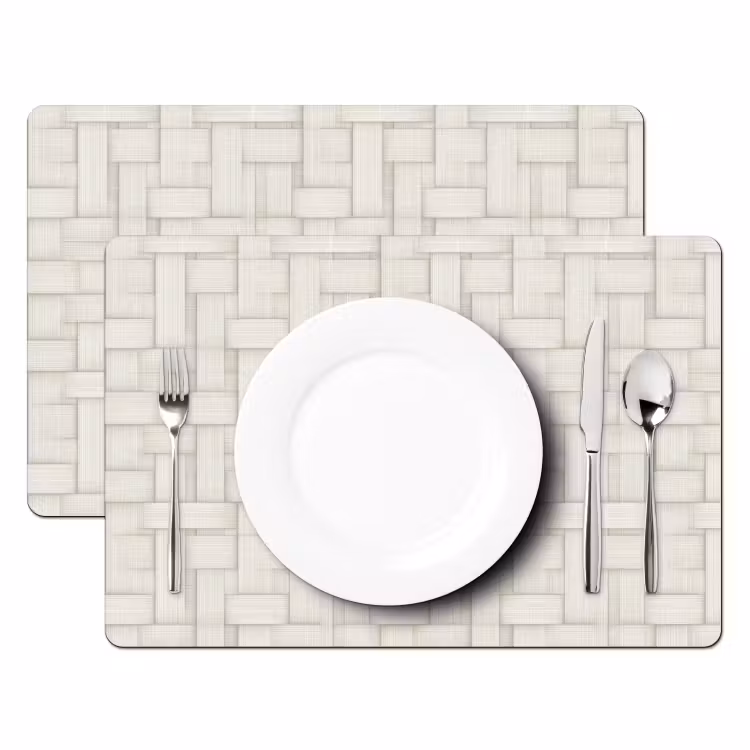 Placemat - 6 stuks - Vlechtwerk - Banen - Beige — 2