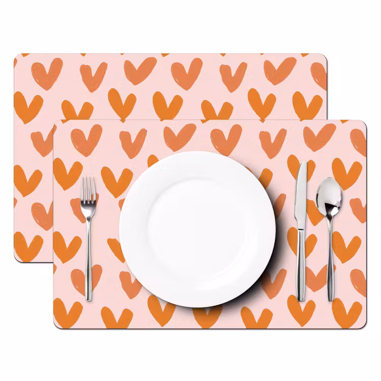Placemat - 6 stuks - Hartjes - Getekend - Oranje — 2