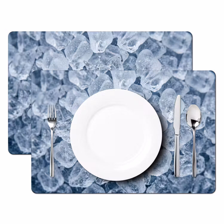 Placemat - 6 stuks - Ijsblokjes - Water - Blauw — 2