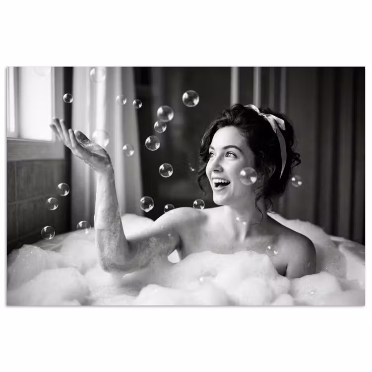 Poster - Bad - Bubbels - Zwart - Wit — 1