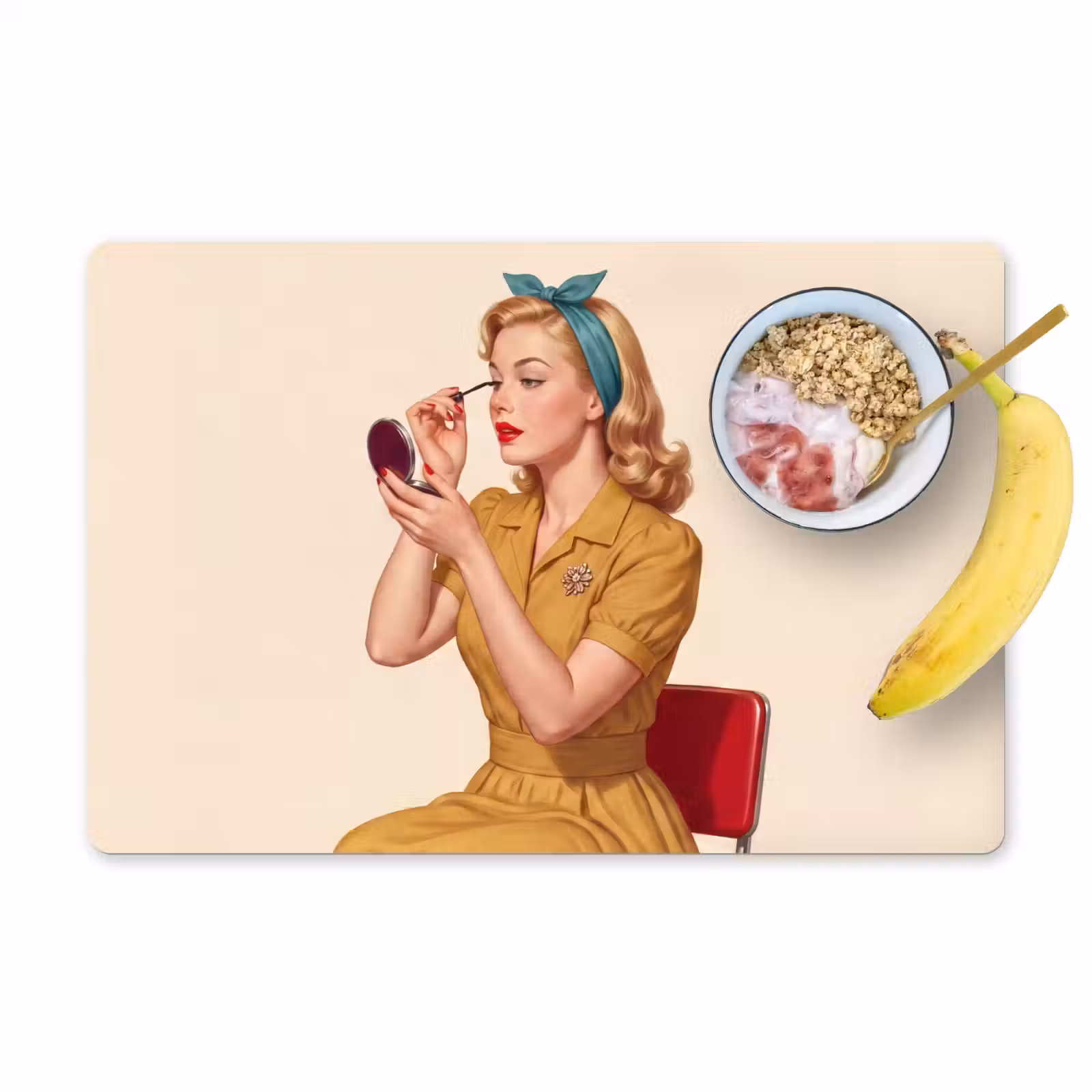 Placemat - 6 stuks - Illustratie - Mascara - Vrouw - Geel — 1