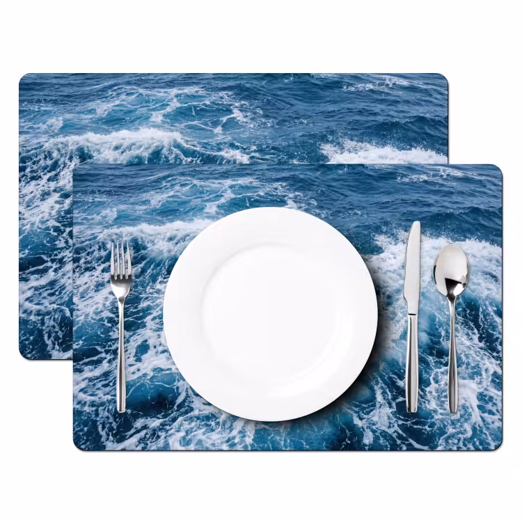 Placemat - 6 stuks - Golven - Oceaan - Blauw — 2