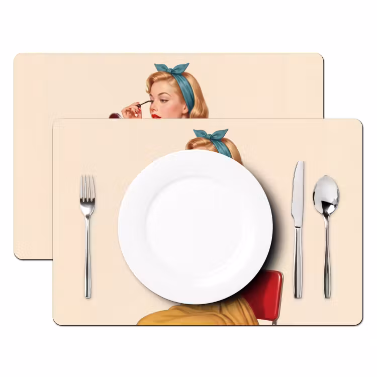 Placemat - 6 stuks - Illustratie - Mascara - Vrouw - Geel — 2