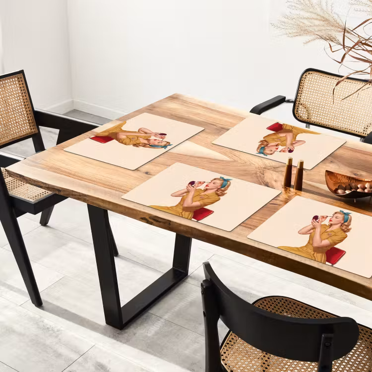 Placemat - 6 stuks - Illustratie - Mascara - Vrouw - Geel — 5