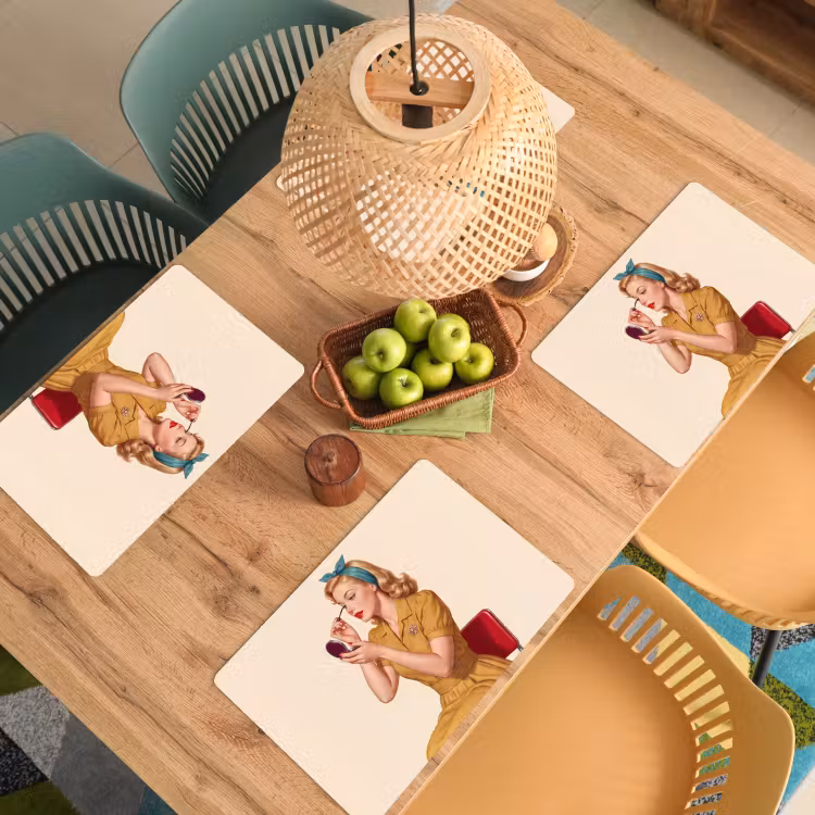 Placemat - 6 stuks - Illustratie - Mascara - Vrouw - Geel — 6