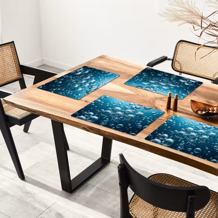 Placemat - 6 stuks - Luchtbellen - Dynamisch - Blauw — 5