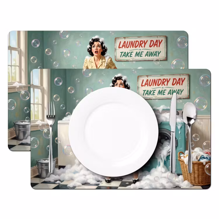 Placemat - 6 stuks - Retro - Blauw - Vrouw — 2