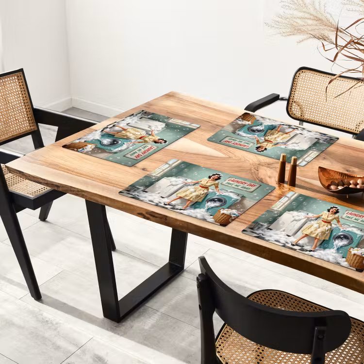 Placemat - 6 stuks - Retro - Blauw - Vrouw — 5