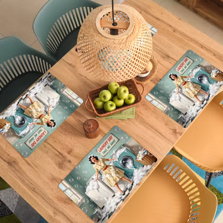 Placemat - 6 stuks - Retro - Blauw - Vrouw — 6