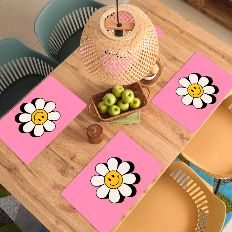 Placemat - 6 stuks - Smiley - Bloem - Roze — 6