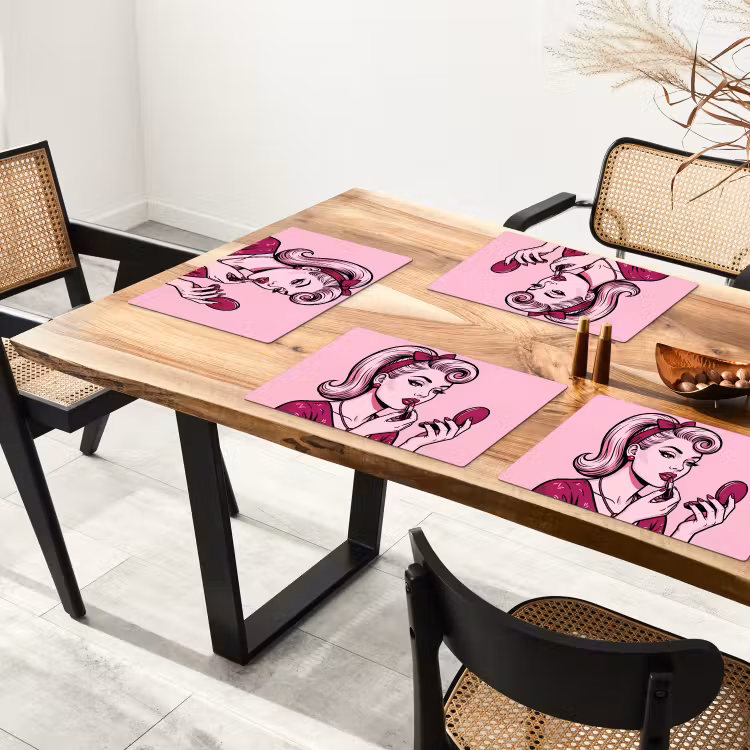 Placemat - 6 stuks - Vintage - Vrouw - Roze — 5