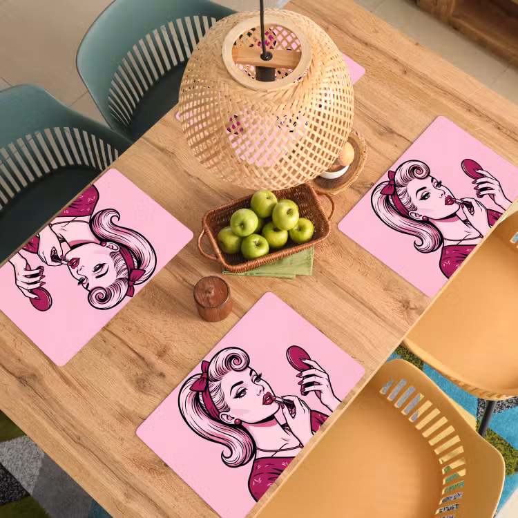 Placemat - 6 stuks - Vintage - Vrouw - Roze — 6