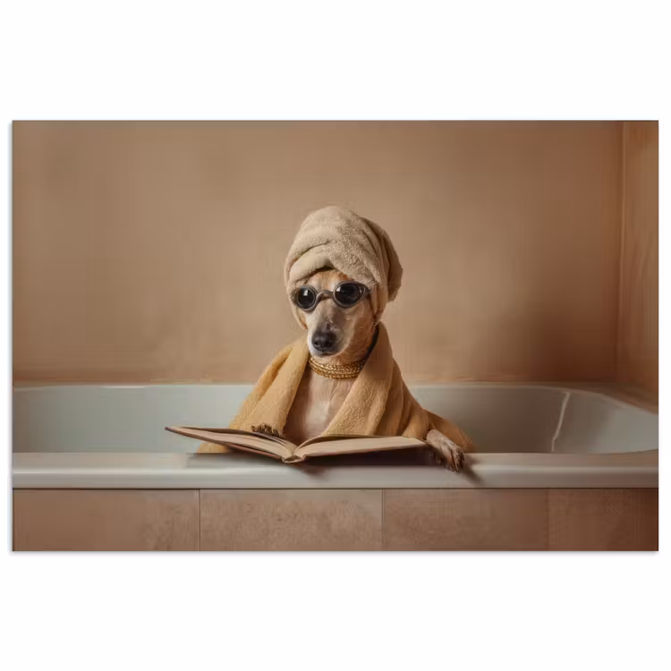 Poster - Bad - Hond - Boek - Zonnebril — 1