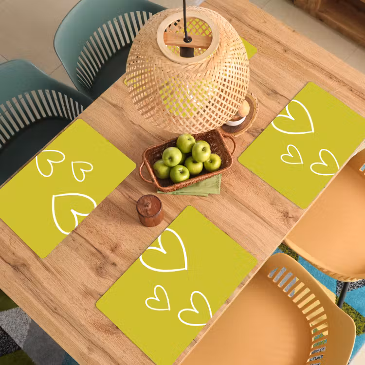 Placemat - 6 stuks - Groen - Hartjes - Wit — 6