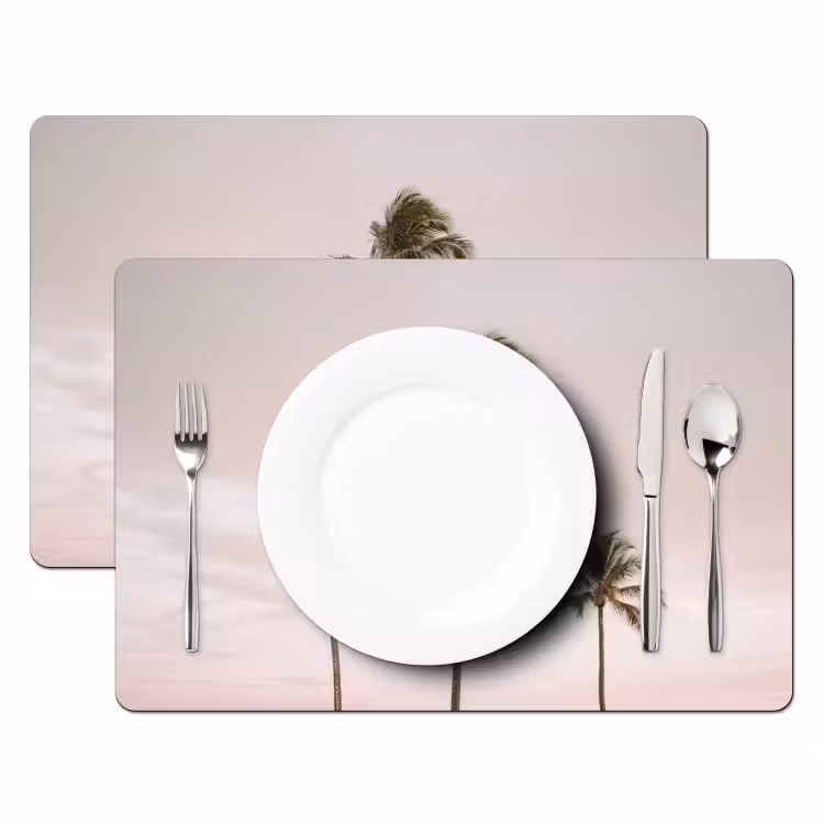 Placemat - 6 stuks - Palmbomen - Zonsondergang - Roze — 2