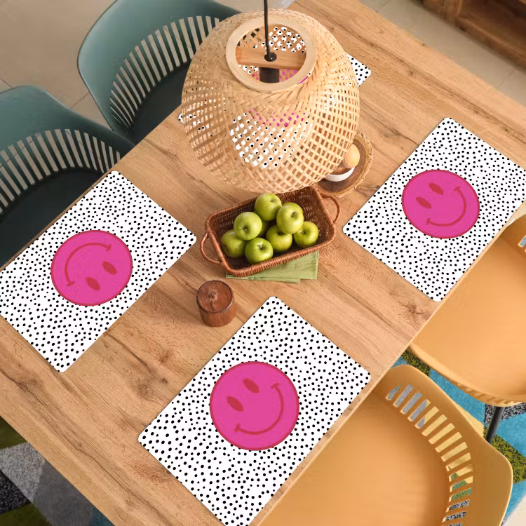 Placemat - 6 stuks - Smiley - Roze - Stippen — 6
