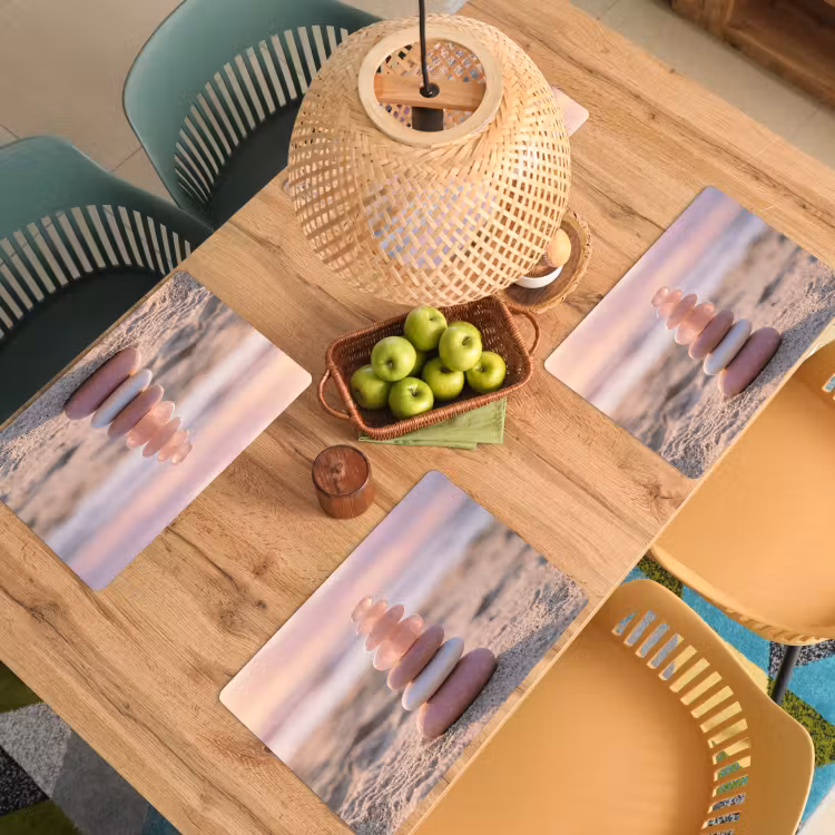 Placemat - 6 stuks - Stenen - Zand - Roze — 6
