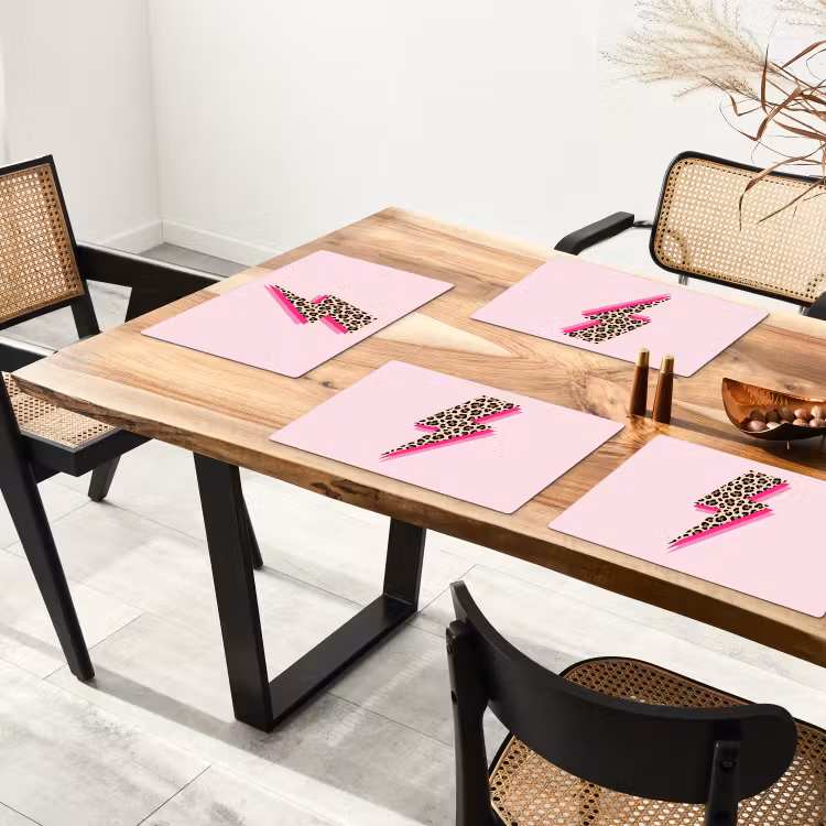 Placemat - 6 stuks - Stippen - Roze - Bliksem — 5