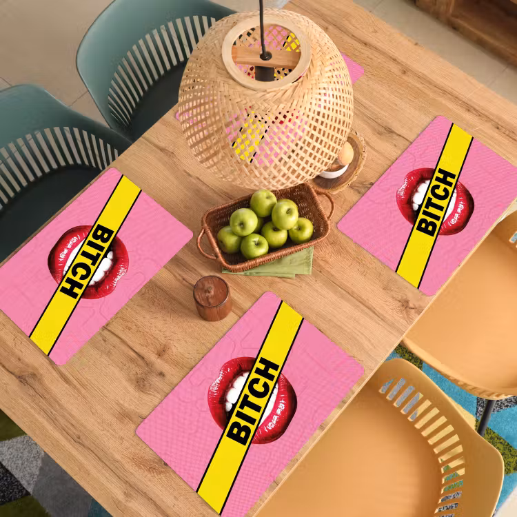 Placemat - 6 stuks - Lippen - Tekst - Kleurrijk — 6