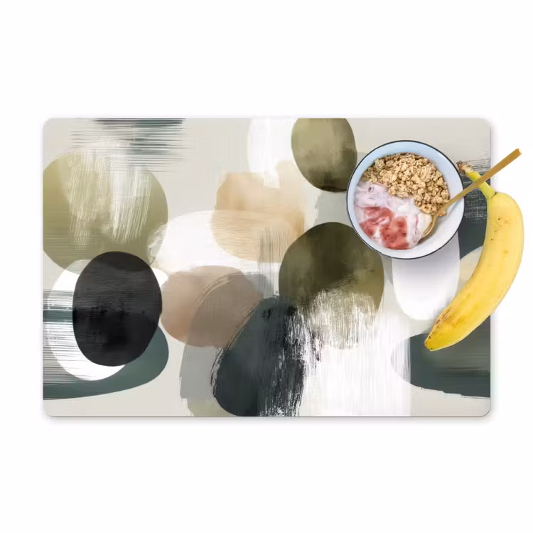 Placemat - 6 stuks - Minimalistisch - Cirkels - Penseelstreken - Beige — 1